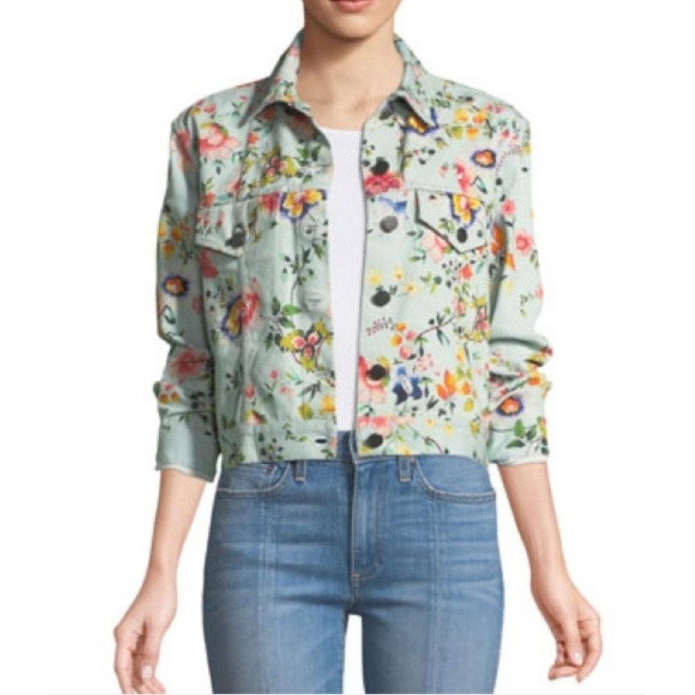 Alice+Olivia Denim Cotton Floral Boho Cottagecore Poetcore Jacket sz SP
